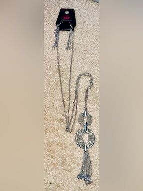 paparazzi Silver Layered Ring Tassel Necklace